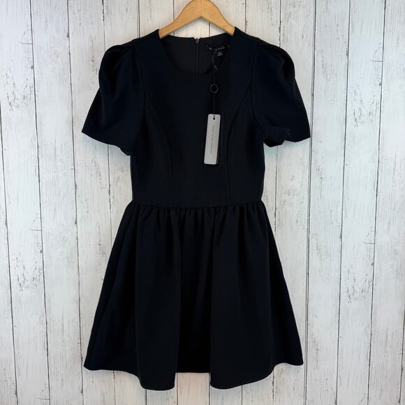 NWT Black Halo Black Crepe Chadwick Mini Dress Short Sleeve Round Neck Size 6 - Picture 2 of 16